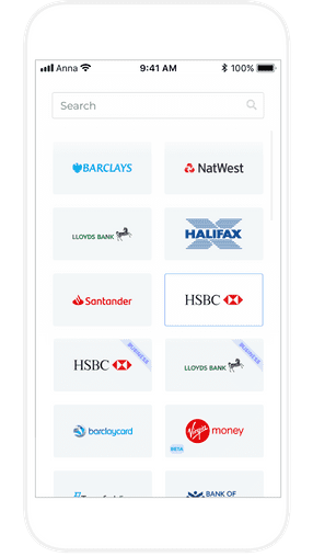Bank accounts list inside the N1 Payments mobile app